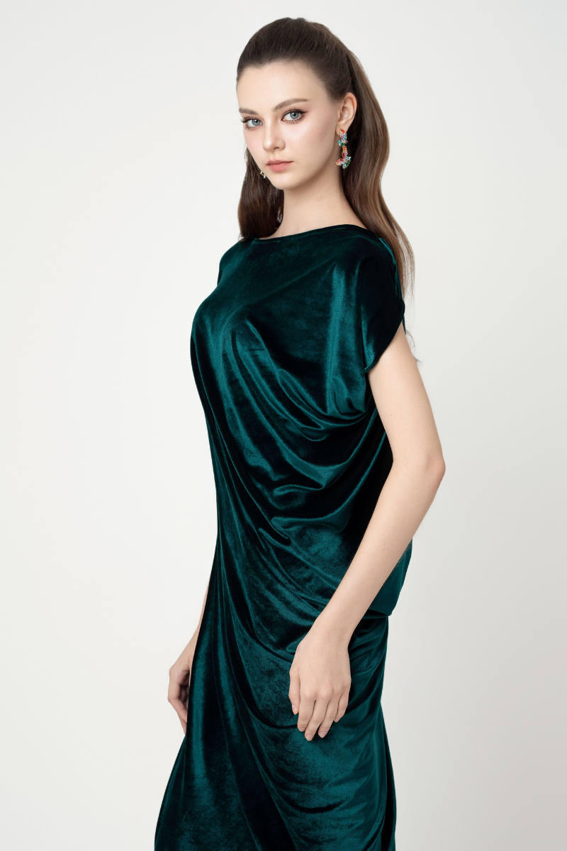 ASYMMETRICAL SIDE-DRAPED MIDI DRESS - CULT MIA