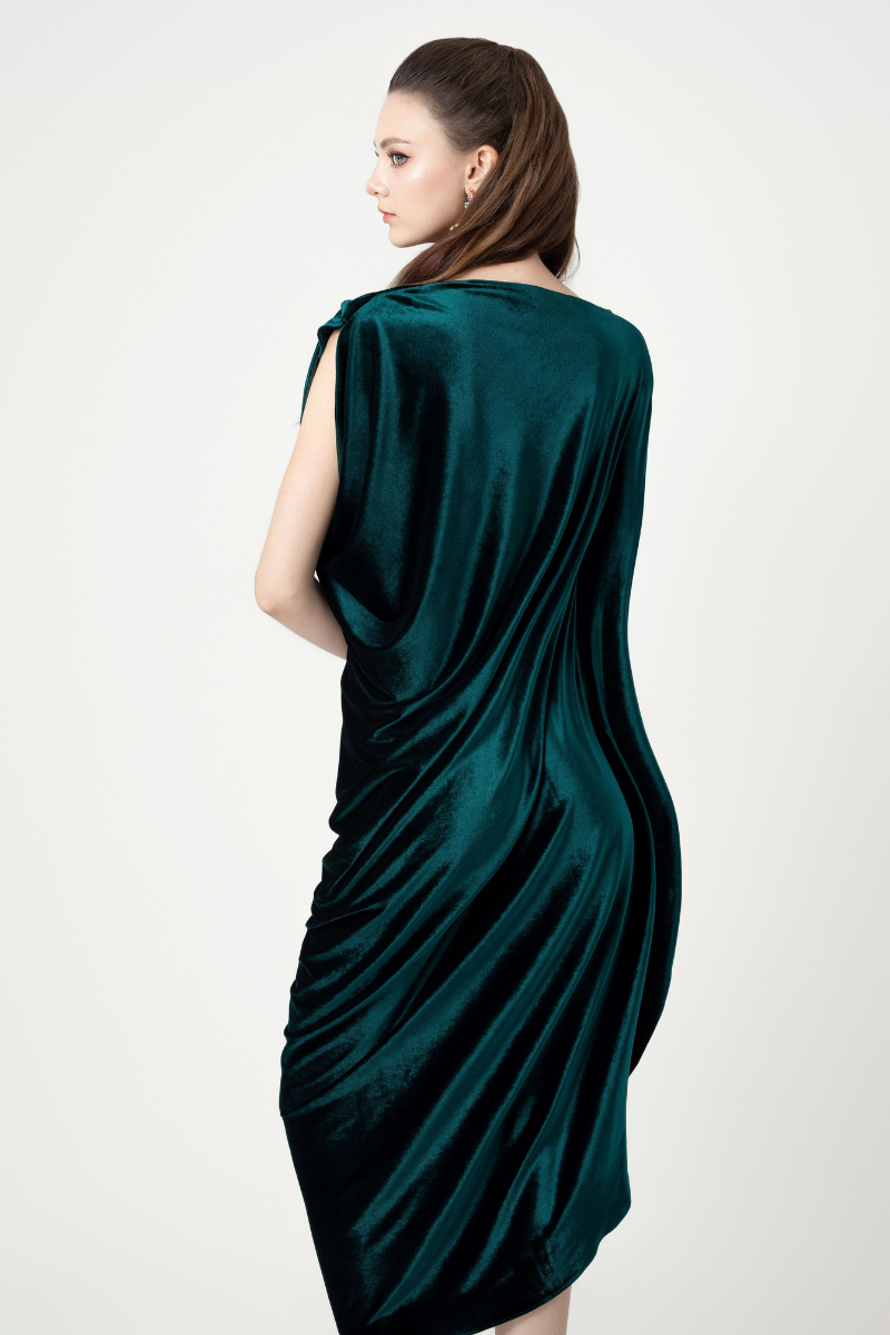 ASYMMETRICAL SIDE-DRAPED MIDI DRESS - CULT MIA