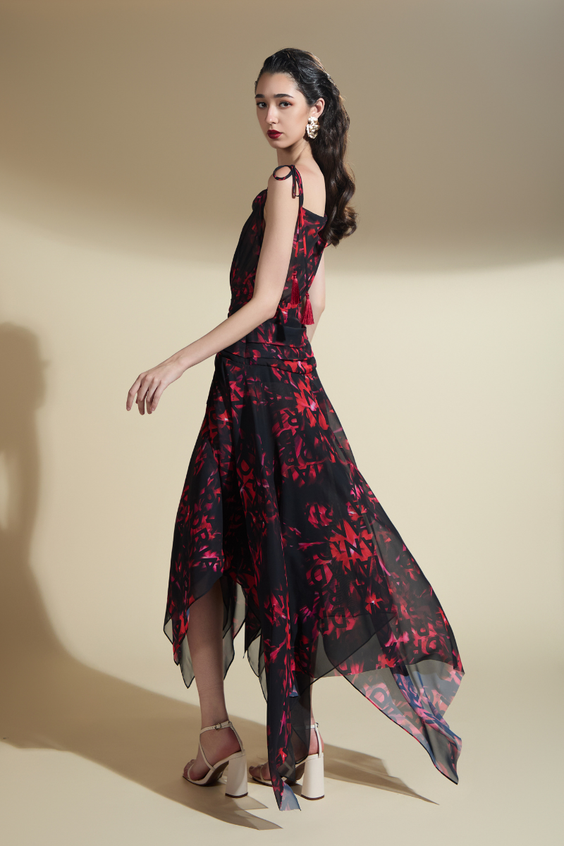 JESSICA A-LINE ASYMMETRIC SHOULDER MIDI DRESS - CULT MIA