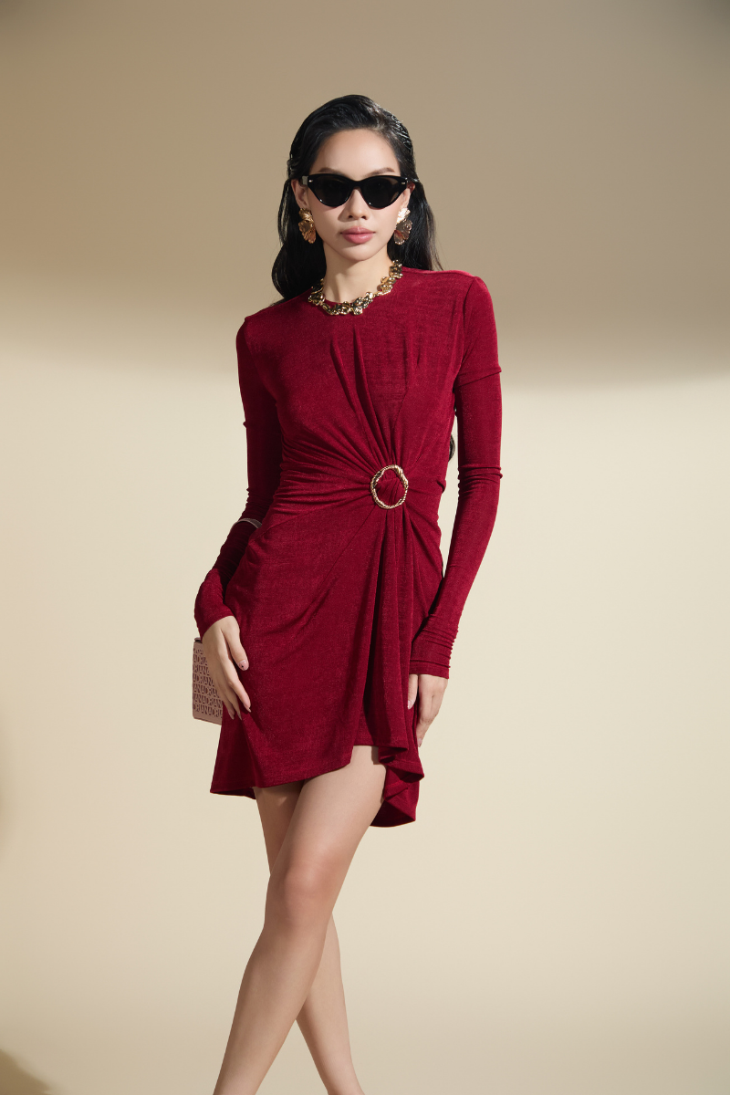 EVERLEIGH GATHERED TWISTED JERSEY MINI DRESS - CULT MIA