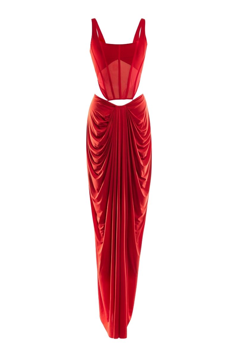VALENTINA RED CORSET MAXI DRESS - CULT MIA