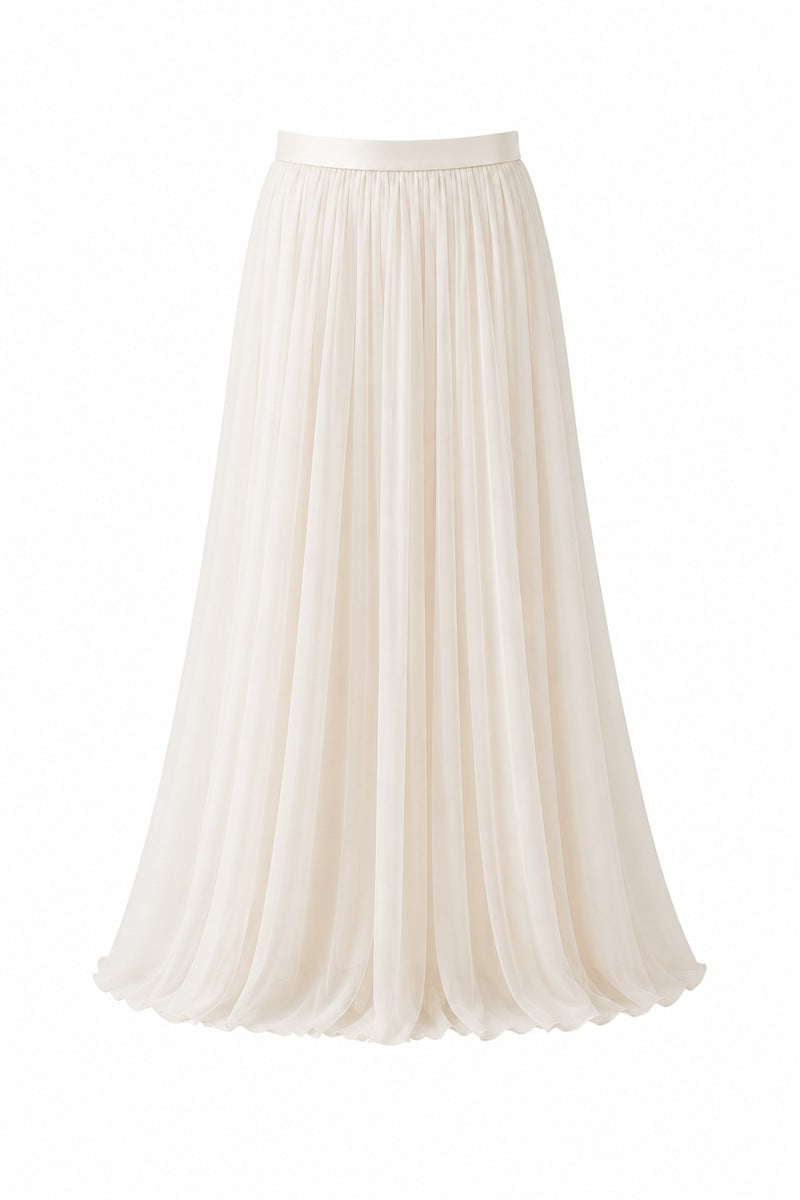 Nihan Peker Valentina maxi skirt in vanilla color, flowing fabric with a relaxed fit and elegant design.