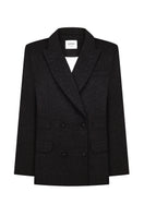 Black Venera suit jacket by Sayya, tailored with a sleek fit, featuring classic lapel design and stylish button details.