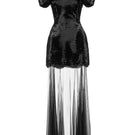 Matters Venice black mini dress displayed on a hanger, showcasing its sleek design and stylish fit.