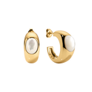 Sara Shala Venus earrings in yellow gold vermeil with intricate design, hanging from pierced ears.