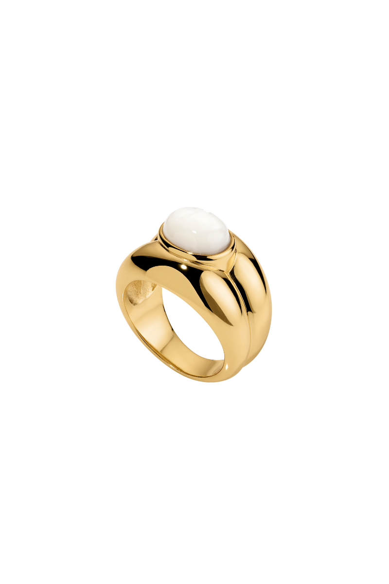 Sara Shala Venus double ring in yellow gold vermeil, showcasing layered design and polished finish on a white background.