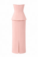 Nihan Peker Vera light pink gown with flowing fabric and elegant design, perfect for formal occasions or evening events.