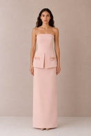 Light pink Vera dress by Nihan Peker, elegant gown with flowing fabric and delicate detailing, suitable for formal occasions.