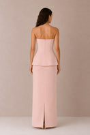 Light pink Vera dress by Nihan Peker, elegant gown with delicate fabric and flowing design, showcased on a model.