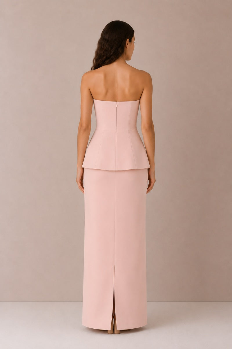 Light pink Vera dress by Nihan Peker, elegant gown with delicate fabric and flowing design, showcased on a model.
