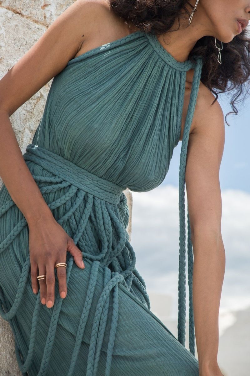 Kasia Kulenty Vera gown in aqua, elegant maxi dress with flowing fabric and a stylish design, perfect for formal occasions.
