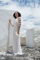 Kasia Kulenty VERRA nude maxi gown with elegant flowing fabric and sleeveless design, perfect for formal occasions.