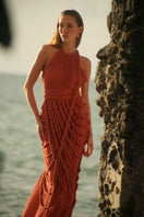 Kasia Kulenty Vera Gown in Terra, a flowing maxi dress with earthy tones, elegant neckline, and relaxed fit.
