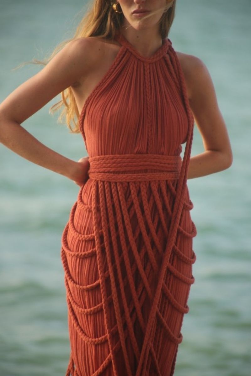 Kasia Kulenty Vera Gown in Terra maxi dress with flowing silhouette and earthy tones, perfect for elegant occasions.