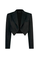 Black Vera crepe jacket by Lorena Saravia featuring a tailored design and elegant fit, perfect for stylish outerwear.