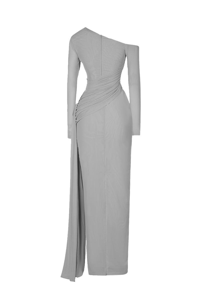 Back view of BBXBRAND Verella Maxi Dress in Narnia fabric, flowing maxi dress with long sleeves and elegant design.