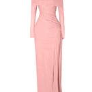 BBXBRAND Verella Maxi Dress in pastel pink, front view showcasing flowy fabric and elegant design.