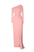 BBXBRAND Verella Maxi Dress in pastel pink, front view showcasing flowy fabric and elegant design.