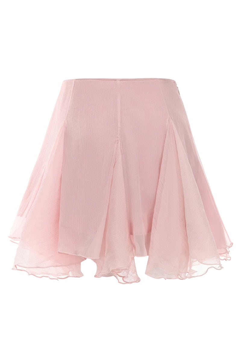 Pink Nana Jacqueline Verena mini skirt shown from the back, featuring a fitted silhouette and stylish design.