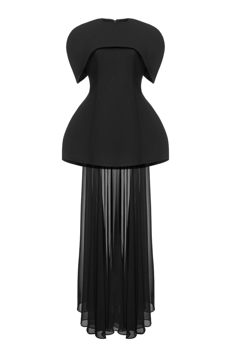 Matters Verona black gown featuring a sleek, elegant design with a fitted bodice and flowing skirt for formal occasions.