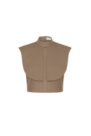 Ana + Maria Vestal cropped top in camel, featuring a stylish tan design, displayed on a model with a casual fit.