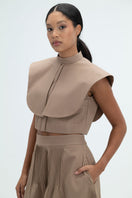 Ana + Maria VESTAL cropped top in camel, featuring a stylish sleeveless design with a fitted silhouette.