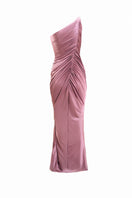 Pink Vestige gown by Yassmin Saleh, a stylish maxi dress with a ghost-back design, perfect for elegant occasions.