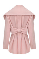 Back view of Nana Jacqueline Victoria Bow Pink Coat, a stylish women's coat with bow details in soft pink fabric.