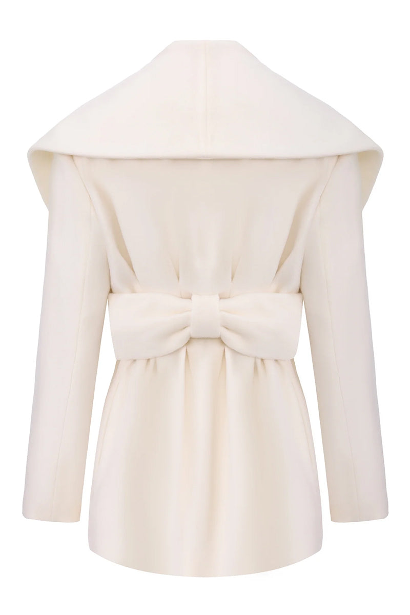 Nana Jacqueline Victoria Bow Coat in white, stylish women's outerwear with a bow detail back view showing elegant design.