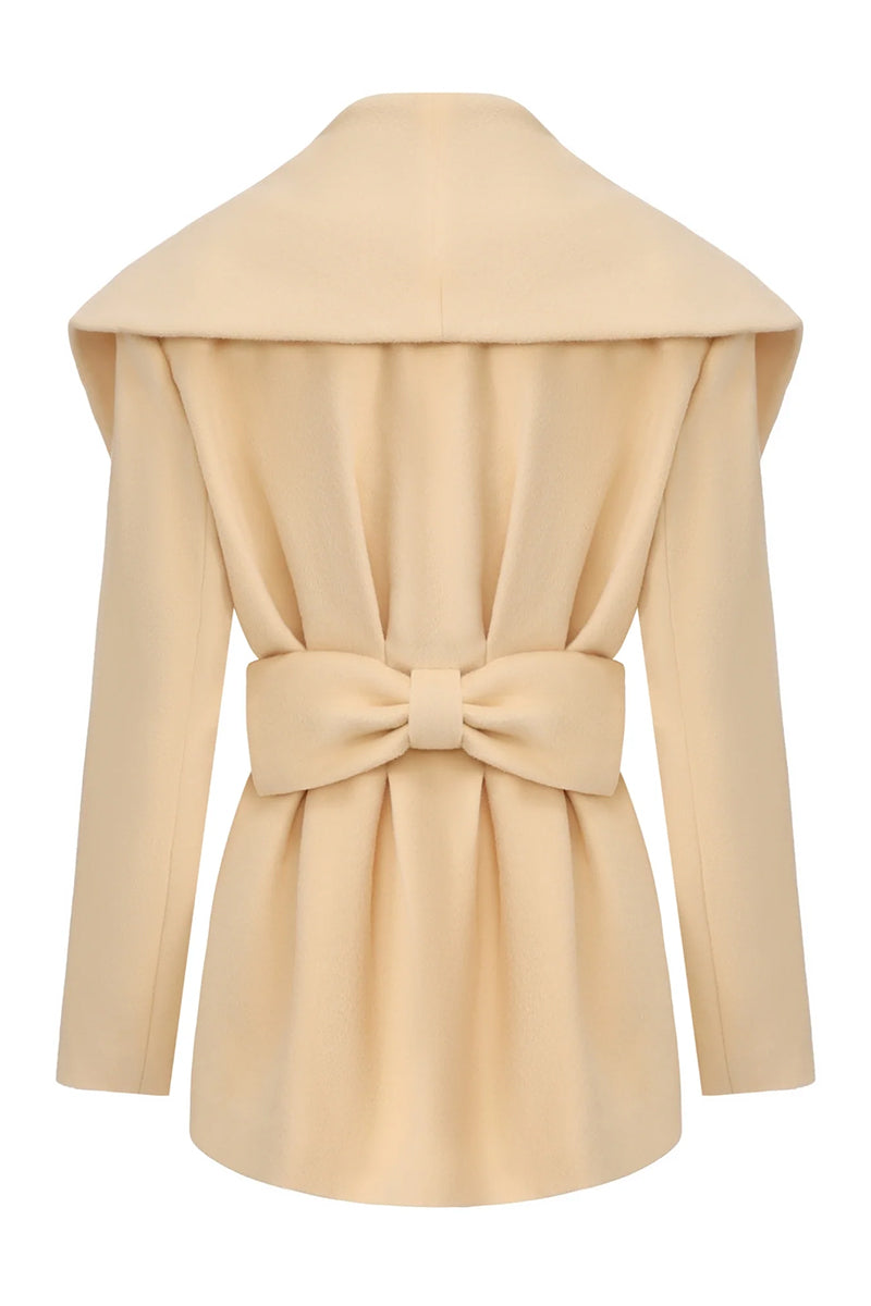 Nana Jacqueline Victoria bow coat in vibrant yellow, shown from the back with bow details and classic coat silhouette.