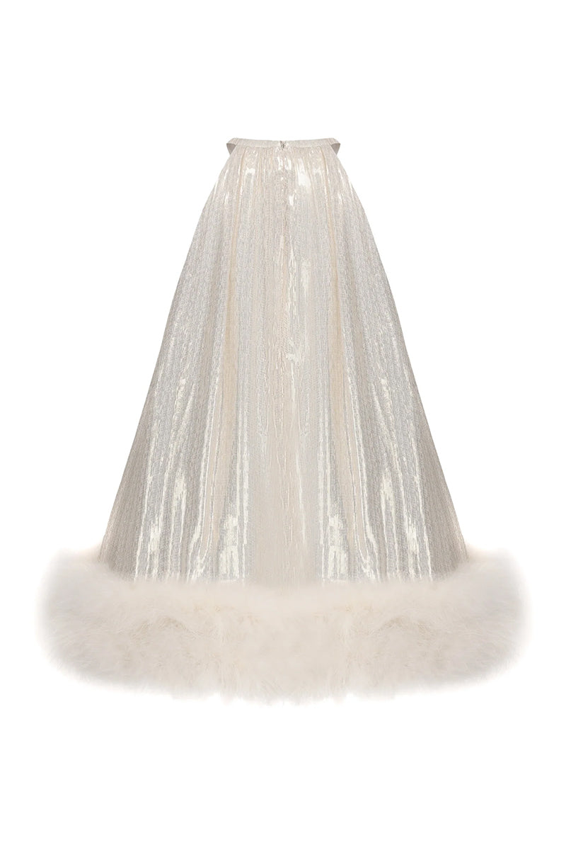 Nana Jacqueline Viola fur mini dress shown from the back, featuring plush fur fabric and stylish fit for trendy mini dress style.