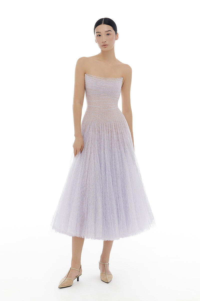 VIOLET DRAPED LACE MIDI DRESS - CULT MIA