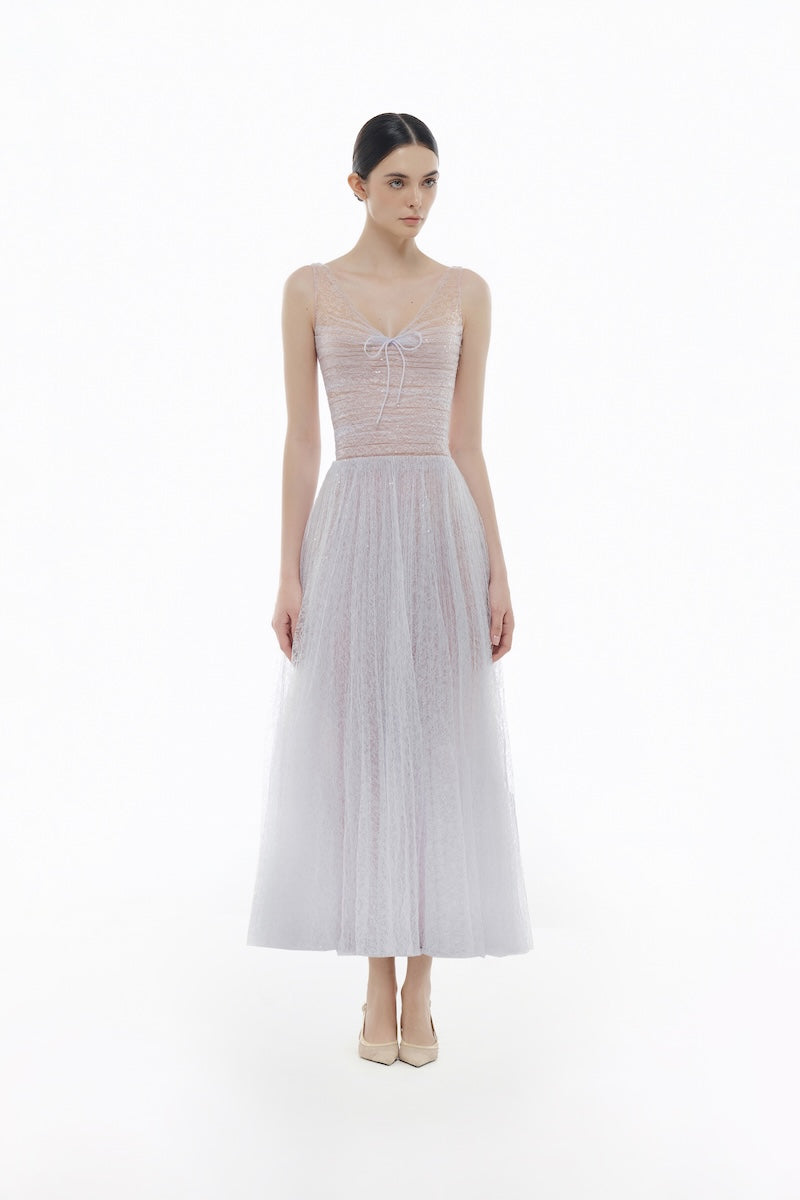 VIOLET V-NECK DRAPED MIDI DRESS - CULT MIA