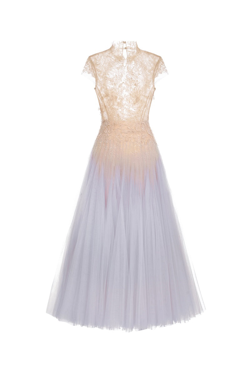 VIOLET OMBRE CUT-OUT LACE DRESS