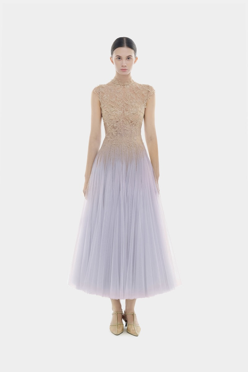 VIOLET OMBRE CUT-OUT LACE DRESS