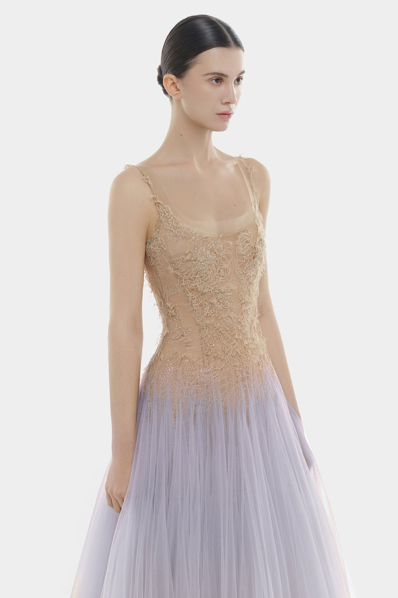 lilac lace midi dress Lilac Lace Midi Dress With Sheer Sleeves