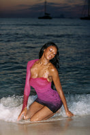 Nana Jacqueline Violetta mini dress featuring one-shoulder design and purple gradient fabric, stylish for evening wear.