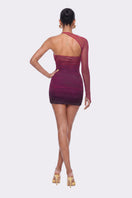 Nana Jacqueline Violetta mini dress with one-shoulder design and purple gradient fabric, stylish and elegant for special occasions.