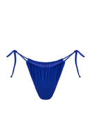 Deep blue satin bikini bottom by Suncillo, featuring a sleek, smooth fabric and stylish cut for a modern beach look.