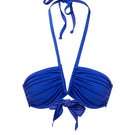Deep blue satin bikini top from Suncillo's Virna collection, featuring a sleek and smooth design for stylish swimwear.