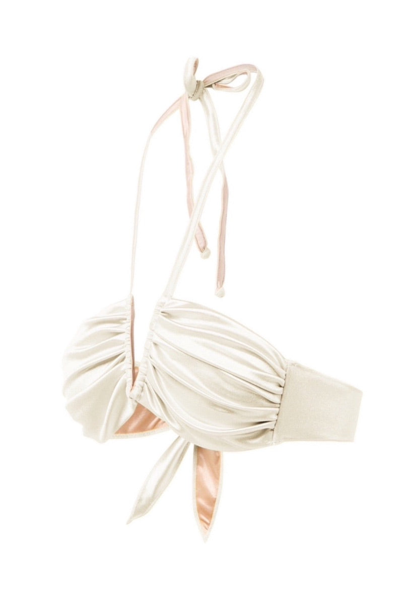 VIRNA GLOSSY BIKINI TOP IN WHITE PEARL - CULT MIA