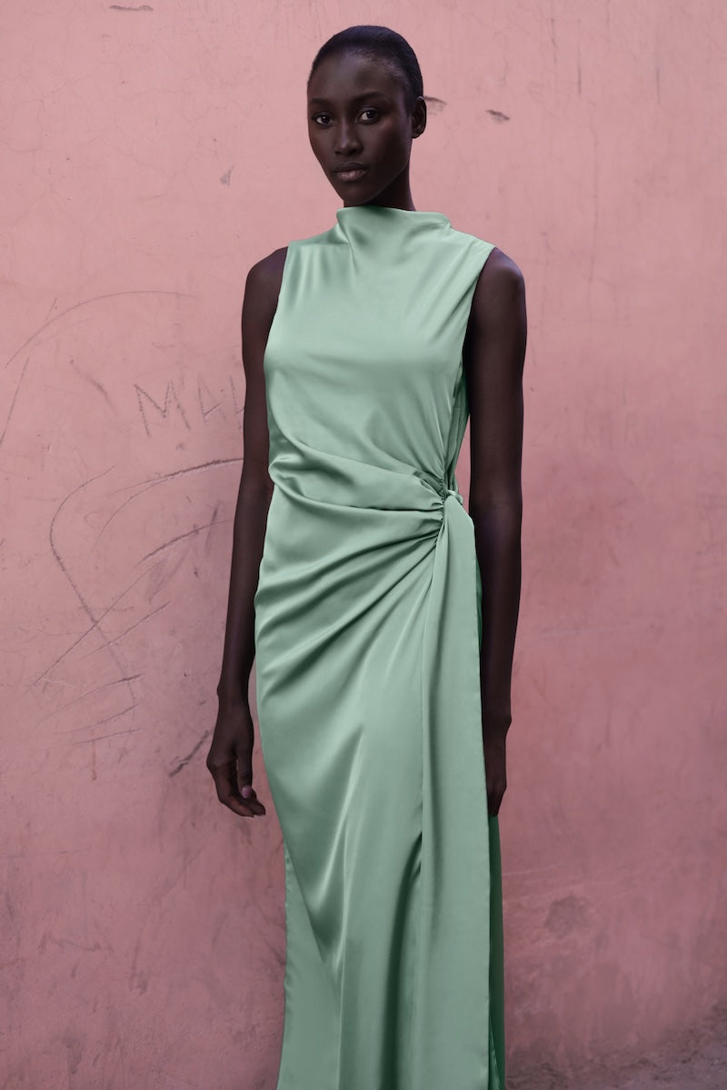 Baobab Vitto Maxi Dress in Jade, flowing maxi dress with a vibrant green color, lightweight fabric, and elegant design.