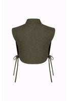 ANA + MARIA Vivra bib in lichen green and sage green, showing the stylish, soft fabric and adjustable straps.