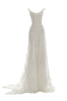 Off-white Fleur Antique gown by Monetre featuring elegant lace details and a flowing silhouette.