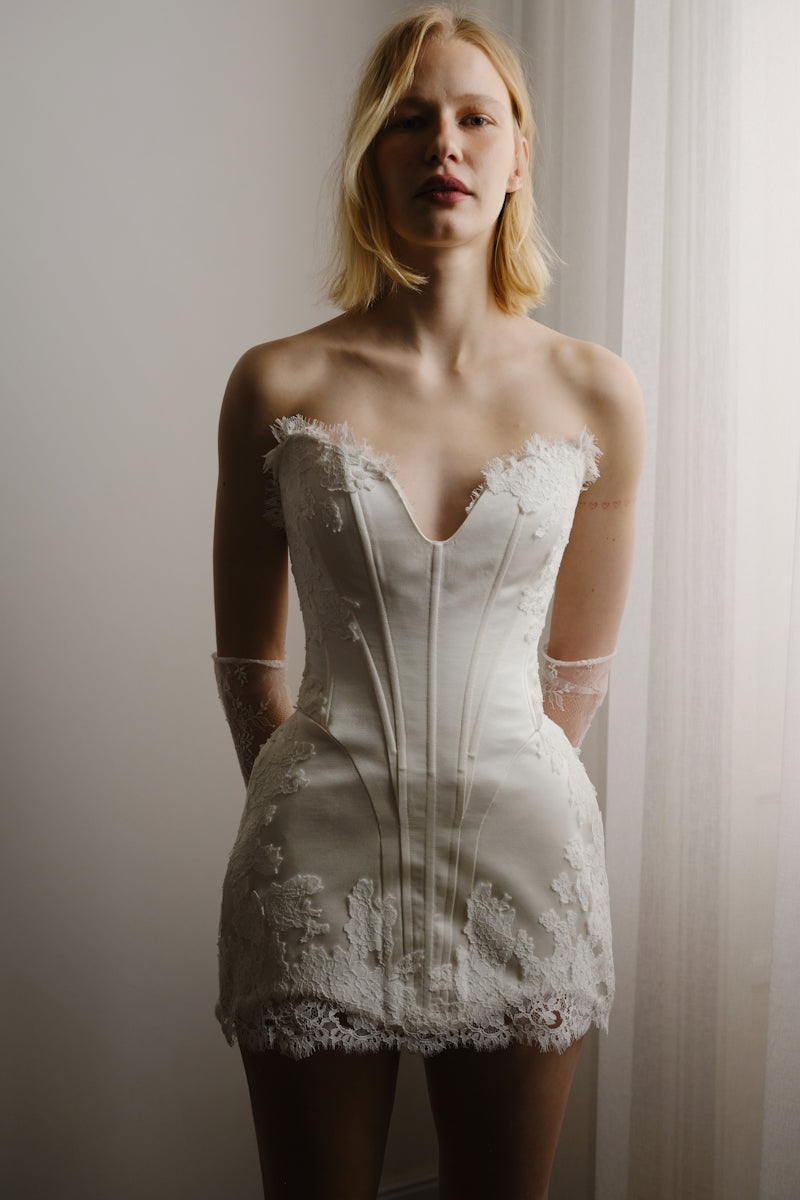 Elegant Serena Nuance gown by Monetre featuring flowing fabric and intricate detailing, showcased in a full-length view.