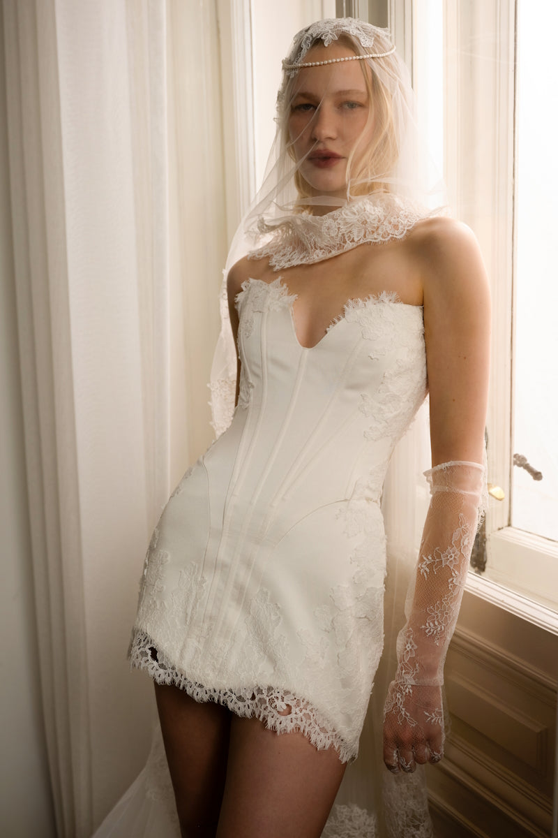 Elegant Serena Nuance gown by Monetre featuring flowing fabric and intricate detailing, showcased in a full-length view.