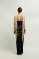 Jenny K Tran Whitshire dress in beige and black, elegant gown with a flowing design and stylish details.