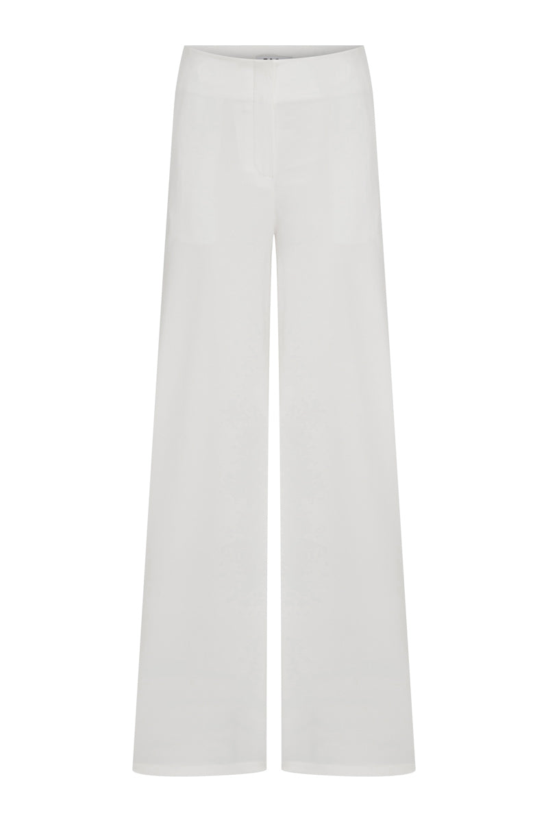 Light beige wide-leg stretch cotton pants from TAGG, featuring a relaxed fit and comfortable design.