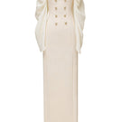 Jenny K Tran Willow gown in ivory and beige, flowing dress with soft fabric, elegant design perfect for formal occasions.