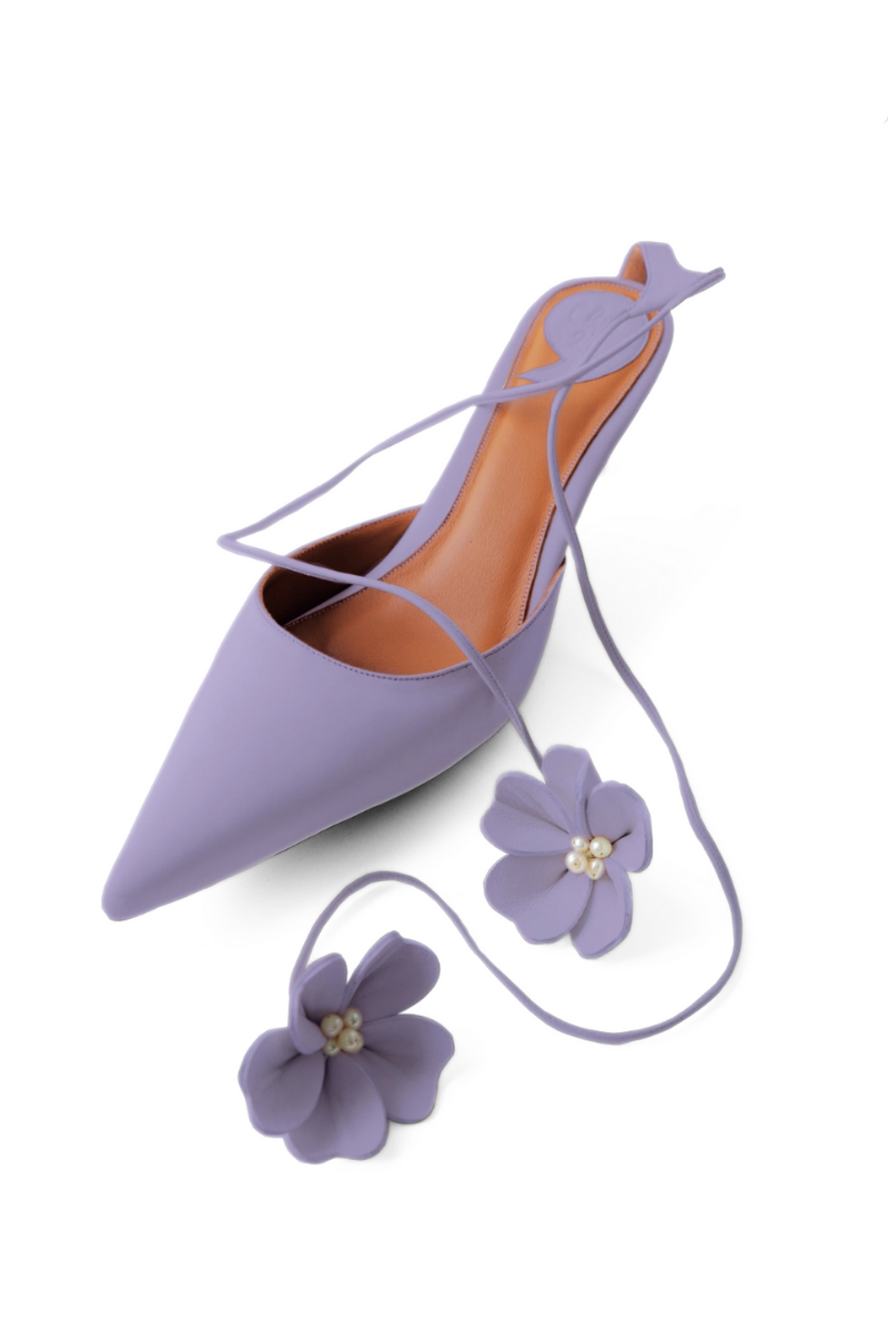 Christin Wu Willow Heels in periwinkle color, showcasing stylish high heels with elegant design and pointed toes.